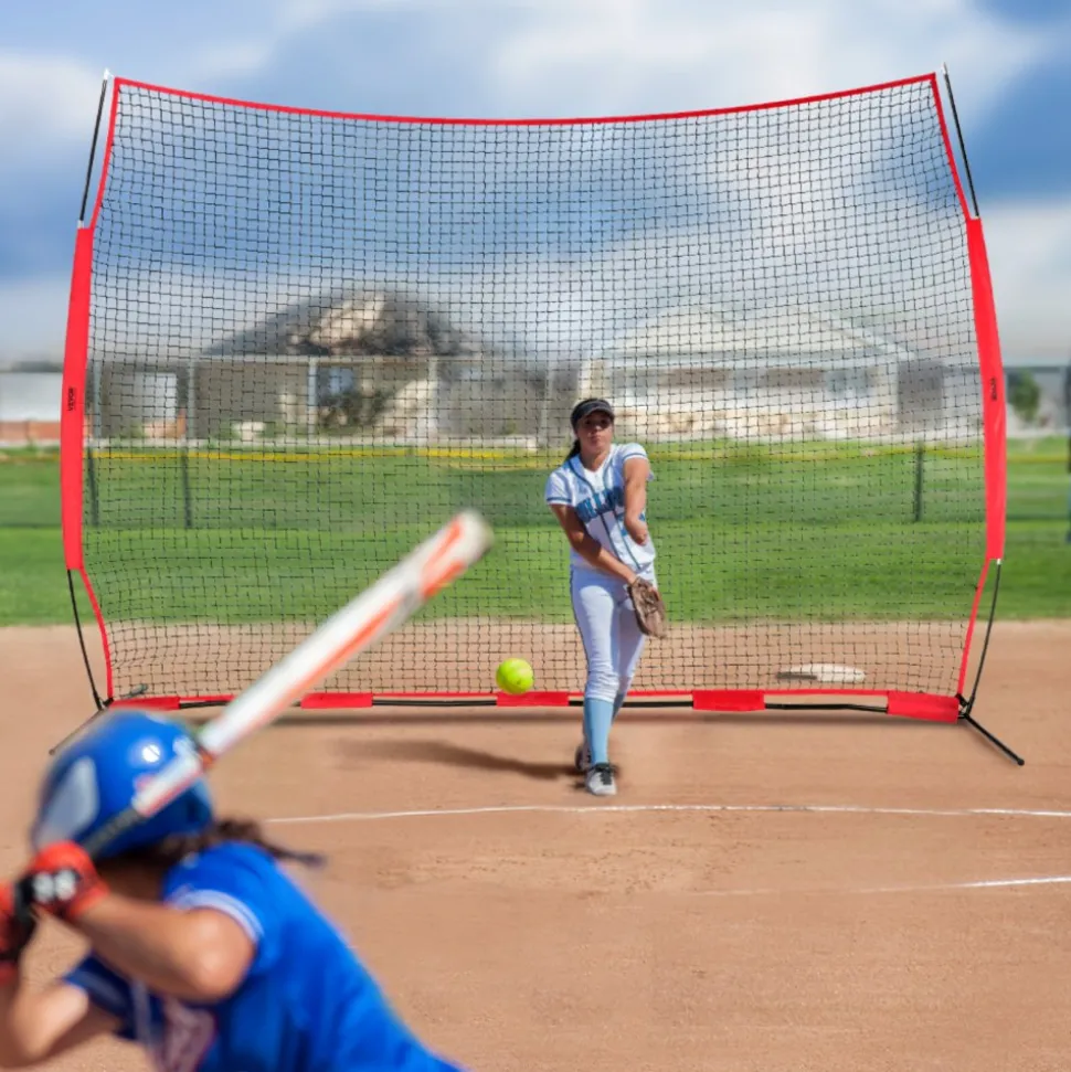 VEVOR Barricade Backstop Net, 12x9 ft Ball Sports Barrier Netting, Portable Practice Equipment with Carry Bag, Protection Screen for Baseball Softball Lacrosse Soccer Hockey Training, for Backyard