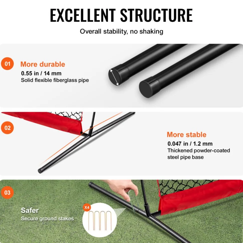 VEVOR Barricade Backstop Net, 12x9 ft Ball Sports Barrier Netting, Portable Practice Equipment with Carry Bag, Protection Screen for Baseball Softball Lacrosse Soccer Hockey Training, for Backyard