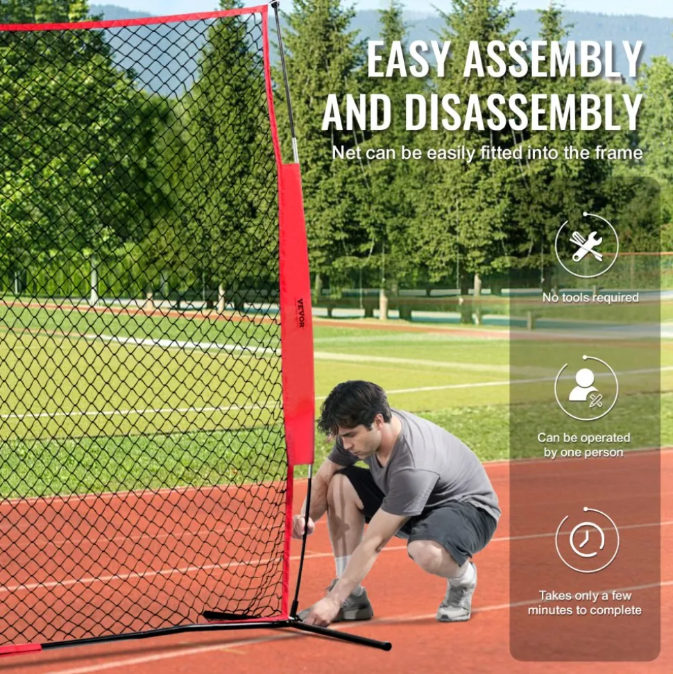 VEVOR Barricade Backstop Net, 7x7 ft Ball Sports Barrier Netting, Portable Practice Equipment with Carry Bag, Protection Screen for Baseball Softball Lacrosse Soccer Hockey Training, for Backyard