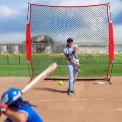 VEVOR Barricade Backstop Net, 7x7 ft Ball Sports Barrier Netting, Portable Practice Equipment with Carry Bag, Protection Screen for Baseball Softball Lacrosse Soccer Hockey Training, for Backyard