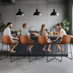 VEVOR Bar Stool Set of 4, 26 inch Counter Height Stools, Modern PU Leather Counter Barstool with Backrest, Metal Legs, Easy Assembly Armless Bar Chair, Island Barstool for Kitchen, Dining Room, Brown