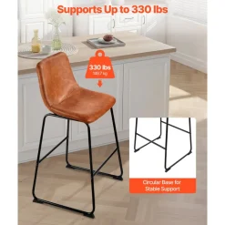 VEVOR Bar Stool Set of 4, 26 inch Counter Height Stools, Modern PU Leather Counter Barstool with Backrest, Metal Legs, Easy Assembly Armless Bar Chair, Island Barstool for Kitchen, Dining Room, Brown