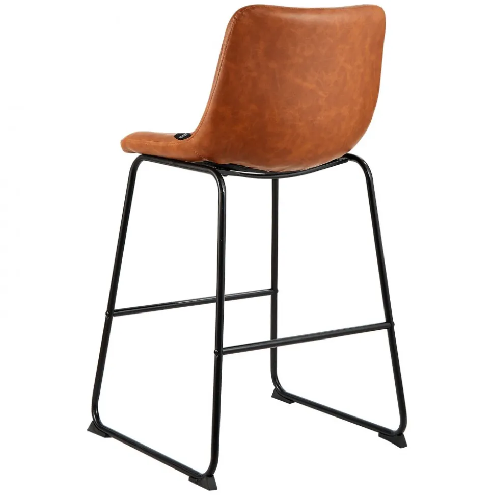 VEVOR Bar Stool Set of 4, 26 inch Counter Height Stools, Modern PU Leather Counter Barstool with Backrest, Metal Legs, Easy Assembly Armless Bar Chair, Island Barstool for Kitchen, Dining Room, Brown