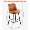 VEVOR Bar Stool Set of 4, 27 inch Counter Height Stools, Modern PU Leather Counter Barstool with Backrest, Metal Legs, Easy Assembly Armless Bar Chair, Island Barstool for Kitchen, Dining Room, Brown