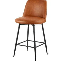 VEVOR Bar Stool Set of 3, 27 inch Counter Height Swivel Stools, Modern PU Leather Counter Barstool with Backrest and Metal Legs, Armless Bar Chair, Island Barstool for Kitchen, Dining Room, Brown