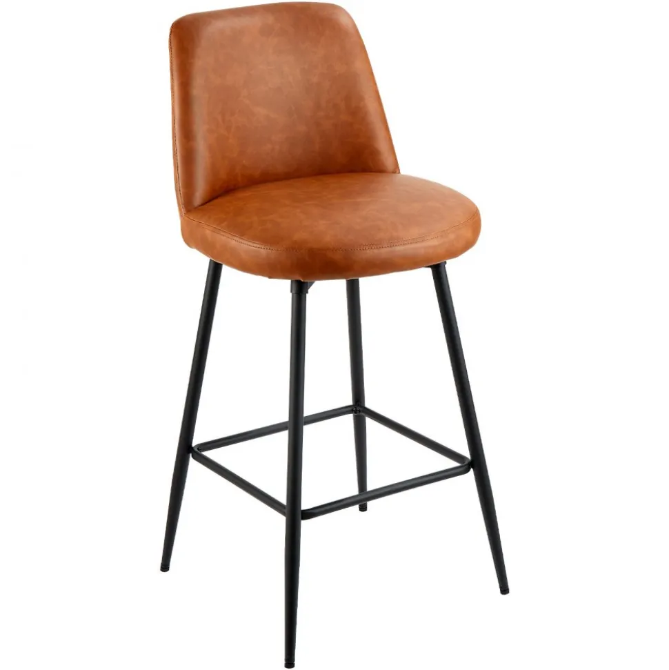 VEVOR Bar Stool Set of 4, 27 inch Counter Height Stools, Modern PU Leather Counter Barstool with Backrest, Metal Legs, Easy Assembly Armless Bar Chair, Island Barstool for Kitchen, Dining Room, Brown