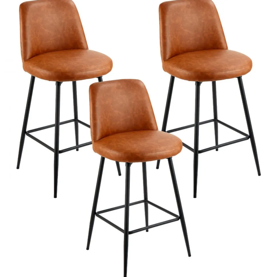 VEVOR Bar Stool Set of 4, 27 inch Counter Height Stools, Modern PU Leather Counter Barstool with Backrest, Metal Legs, Easy Assembly Armless Bar Chair, Island Barstool for Kitchen, Dining Room, Brown