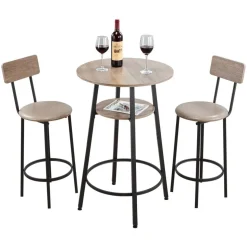VEVOR Bar Table, 3PCS 23.5″ Bars Tables Set, Bar Tables and Chair Set with Rounded Corner Design, Round Pub Table with Two Stools for Office Desk, Breakfast Corner, Mini Bars, Light Gray, Black