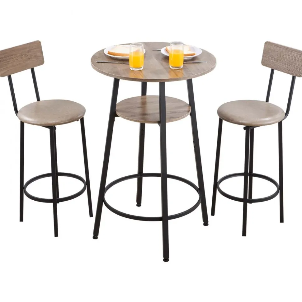 VEVOR Bar Table, 3PCS 23.5″ Bars Tables Set, Bar Tables and Chair Set with Rounded Corner Design, Round Pub Table with Two Stools for Office Desk, Breakfast Corner, Mini Bars, Light Gray, Black