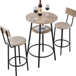 VEVOR Bar Table, 3PCS 23.5″ Bars Tables Set, Bar Tables and Chair Set with Rounded Corner Design, Round Pub Table with Two Stools for Office Desk, Breakfast Corner, Mini Bars, Light Gray, Black