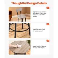 VEVOR Bar Table, 3PCS 23.5″ Bars Tables Set, Bar Tables and Chair Set with Rounded Corner Design, Round Pub Table with Two Stools for Office Desk, Breakfast Corner, Mini Bars, Light Gray, Black