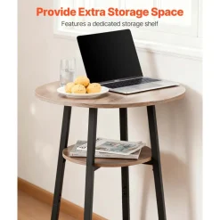 VEVOR Bar Table, 3PCS 23.5″ Bars Tables Set, Bar Tables and Chair Set with Rounded Corner Design, Round Pub Table with Two Stools for Office Desk, Breakfast Corner, Mini Bars, Light Gray, Black