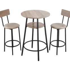 VEVOR Bar Table, 3PCS 23.5″ Bars Tables Set, Bar Tables and Chair Set with Rounded Corner Design, Round Pub Table with Two Stools for Office Desk, Breakfast Corner, Mini Bars, Light Gray, Black