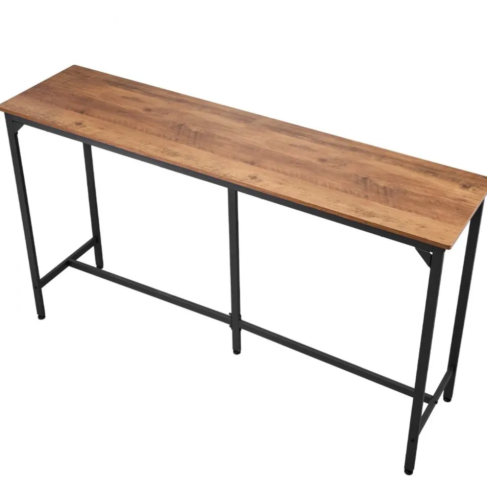 VEVOR Bar Table, 1PCS 63″ Kitchen Bar Table, Tall Dining Tables with Rounded Edge, Rectangular High Top Kitchen Tables for Balcony, Living Room, Light Brown, Black, Extended Horizontal Design