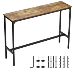 VEVOR Bar Table, Sturdy Metal Frame High Top Pub Table, Narrow Long Kitchen Dining, Cocktail Counter Bar Height Desk, Easy to Assemble, 55x15x39 in, for Living Room Party, Rustic Brown and Black
