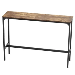 VEVOR Bar Table, Sturdy Metal Frame High Top Pub Table, Narrow Long Kitchen Dining, Cocktail Counter Bar Height Desk, Easy to Assemble, 55x15x39 in, for Living Room Party, Rustic Brown and Black