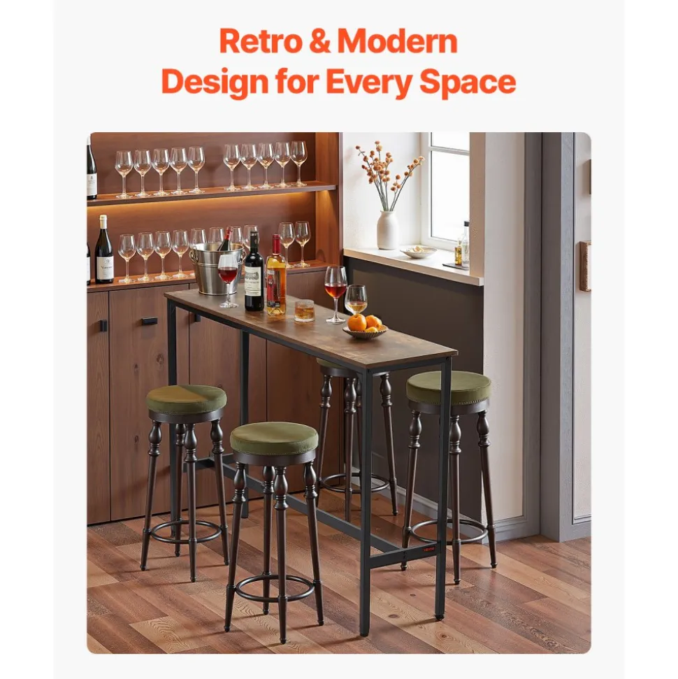 VEVOR Bar Table, Sturdy Metal Frame High Top Pub Table, Narrow Long Kitchen Dining, Cocktail Counter Bar Height Desk, Easy to Assemble, 55x15x39 in, for Living Room Party, Rustic Brown and Black