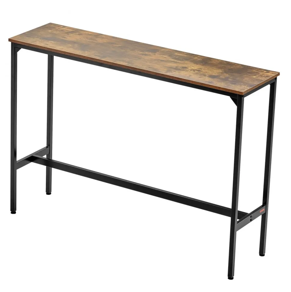 VEVOR Bar Table, Sturdy Metal Frame High Top Pub Table, Narrow Long Kitchen Dining, Cocktail Counter Bar Height Desk, Easy to Assemble, 55x15x39 in, for Living Room Party, Rustic Brown and Black