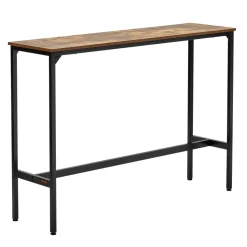 VEVOR Bar Table, Sturdy Metal Frame High Top Pub Table, Narrow Long Kitchen Dining, Cocktail Counter Bar Height Desk, Easy to Assemble, 55x15x39 in, for Living Room Party, Rustic Brown and Black