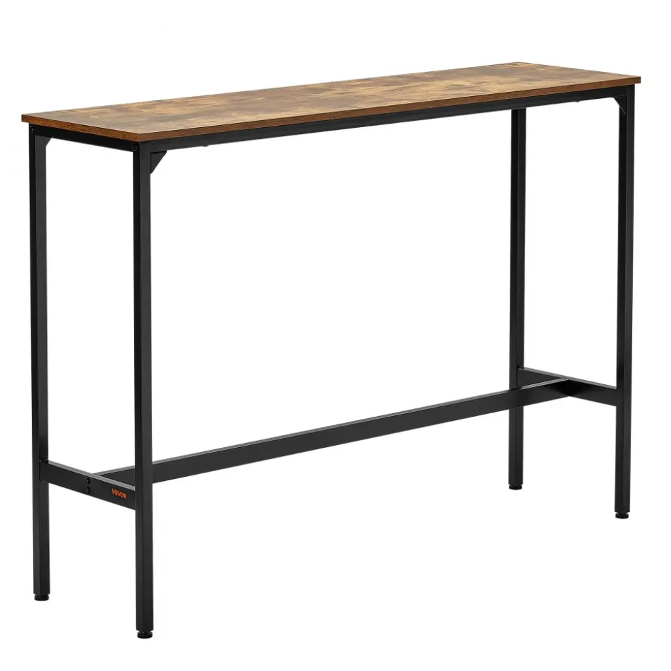 VEVOR Bar Table, Sturdy Metal Frame High Top Pub Table, Narrow Long Kitchen Dining, Cocktail Counter Bar Height Desk, Easy to Assemble, 55x15x39 in, for Living Room Party, Rustic Brown and Black