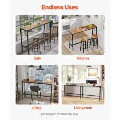 VEVOR Bar Table, Sturdy Metal Frame High Top Pub Table, Narrow Long Kitchen Dining, Cocktail Counter Bar Height Desk, Easy to Assemble, 55x15x39 in, for Living Room Party, Rustic Brown and Black