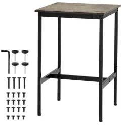 VEVOR Bar Table, Sturdy Metal Frame High Top Pub Table, Small Kitchen Dining, Cocktail Coffee Counter Bar Height Desk, Easy to Assemble, 24x24x36 in, for Living Room Party, Rustic Brown and Black
