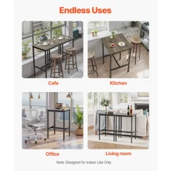 VEVOR Bar Table, Sturdy Metal Frame High Top Pub Table, Small Kitchen Dining, Cocktail Coffee Counter Bar Height Desk, Easy to Assemble, 24x24x36 in, for Living Room Party, Rustic Brown and Black