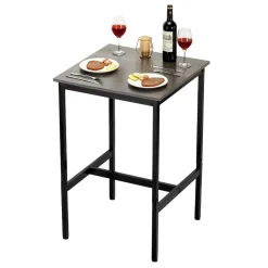 VEVOR Bar Table, Sturdy Metal Frame High Top Pub Table, Small Kitchen Dining, Cocktail Coffee Counter Bar Height Desk, Easy to Assemble, 24x24x36 in, for Living Room Party, Rustic Brown and Black