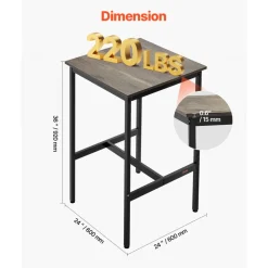 VEVOR Bar Table, Sturdy Metal Frame High Top Pub Table, Small Kitchen Dining, Cocktail Coffee Counter Bar Height Desk, Easy to Assemble, 24x24x36 in, for Living Room Party, Rustic Brown and Black