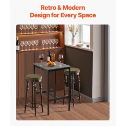 VEVOR Bar Table, Sturdy Metal Frame High Top Pub Table, Small Kitchen Dining, Cocktail Coffee Counter Bar Height Desk, Easy to Assemble, 24x24x36 in, for Living Room Party, Rustic Brown and Black