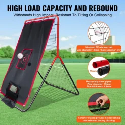 VEVOR Baseball And Softball Rebounder Net, 3.5 x 4.5 ft 2-in-1 Switch Hitter Pitch Trainer, PitchBack Baseball Pitching Return Trainer Nest, Bounce Back Net for Fielding/Throwing Practice