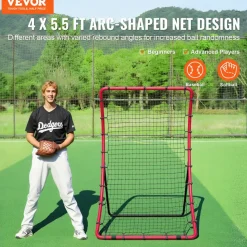 VEVOR Baseball And Softball Rebounder Net, 4 x 5.5 ft PitchBack Baseball Pitching Nest, Pitch Return Trainer Rebound Net with Pitching Target, All Angle Fielding Rebound Net for Grounders Pop Flies