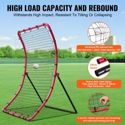 VEVOR Baseball And Softball Rebounder Net, 4 x 5.5 ft PitchBack Baseball Pitching Nest, Pitch Return Trainer Rebound Net with Pitching Target, All Angle Fielding Rebound Net for Grounders Pop Flies