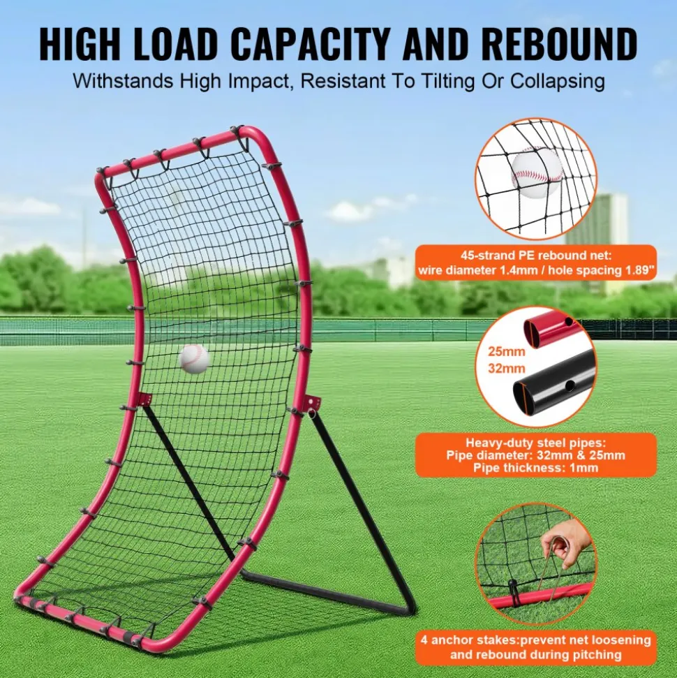 VEVOR Baseball And Softball Rebounder Net, 4 x 5.5 ft PitchBack Baseball Pitching Nest, Pitch Return Trainer Rebound Net with Pitching Target, All Angle Fielding Rebound Net for Grounders Pop Flies