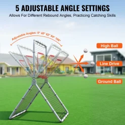 VEVOR Baseball And Softball Rebounder Net, 3.5 x 6 ft PitchBack Baseball Pitching Nest, Softball Pitchback Net, Fielding Trainer, Bounce Back Net for Fielding/Throwing Practice, 5 Adjustable Angles