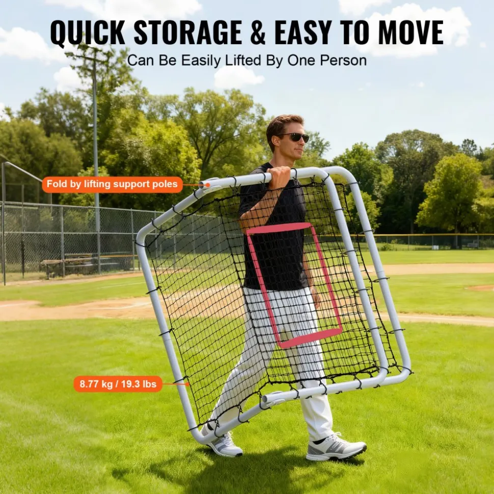 VEVOR Baseball And Softball Rebounder Net, 3.5 x 6 ft PitchBack Baseball Pitching Nest, Softball Pitchback Net, Fielding Trainer, Bounce Back Net for Fielding/Throwing Practice, 5 Adjustable Angles
