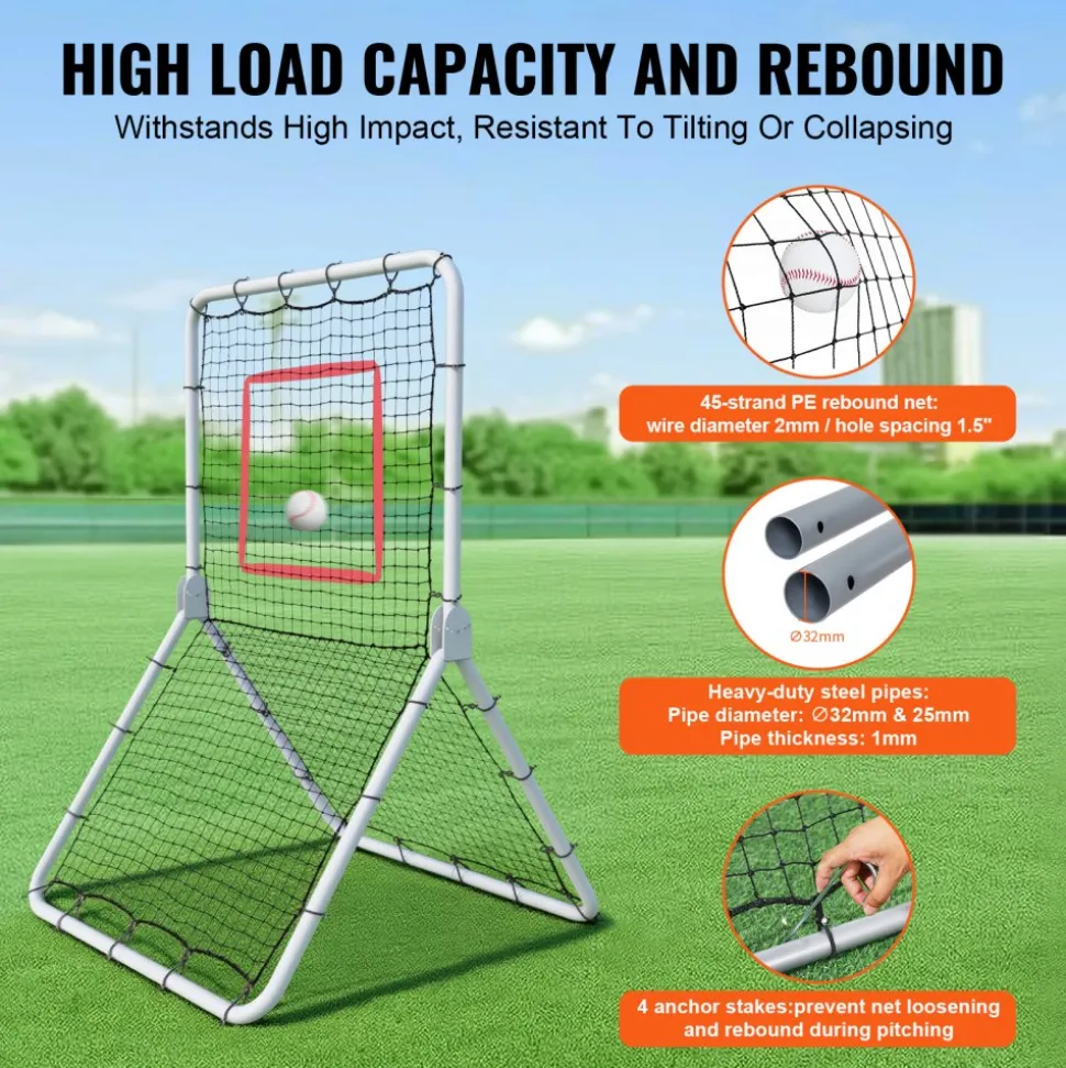 VEVOR Baseball And Softball Rebounder Net, 3.5 x 6 ft PitchBack Baseball Pitching Nest, Softball Pitchback Net, Fielding Trainer, Bounce Back Net for Fielding/Throwing Practice, 5 Adjustable Angles