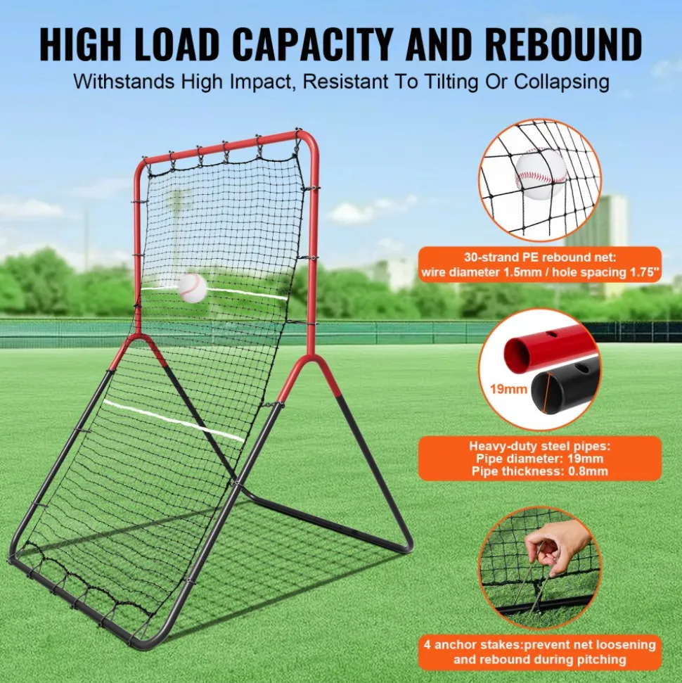 VEVOR Baseball And Softball Rebounder Net, 3 x 4.5 ft PitchBack Baseball Pitching Nest, 3-Way Baseball, Softball Pitchback Net, Fielding Trainer, Bounce Back Net for Fielding/Throwing Practice