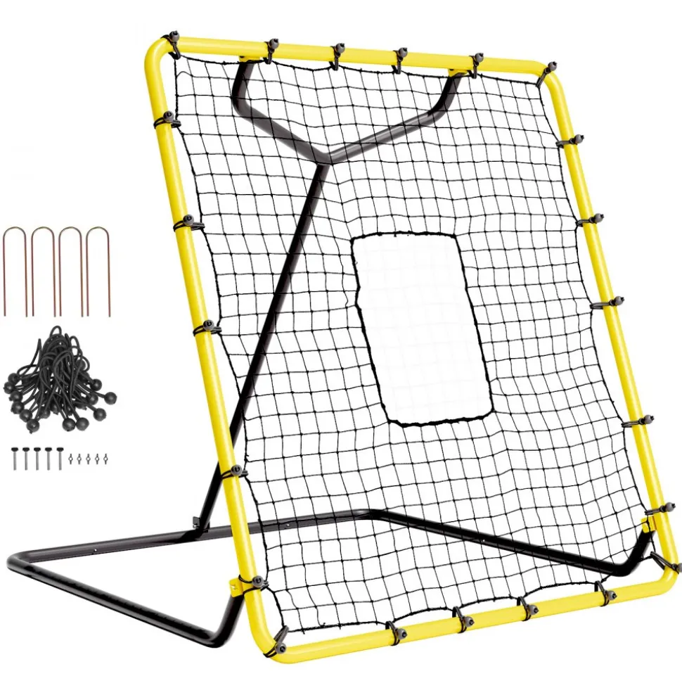 VEVOR Baseball And Softball Rebounder Net, 4 x 4.5 Feet PitchBack Baseball Nest for Pitching and Fielding Training, Pitch Return Trainer Rebound Net with Pitching Target, 4 Adjustable Angles