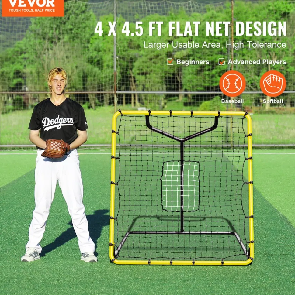 VEVOR Baseball And Softball Rebounder Net, 4 x 4.5 Feet PitchBack Baseball Nest for Pitching and Fielding Training, Pitch Return Trainer Rebound Net with Pitching Target, 4 Adjustable Angles