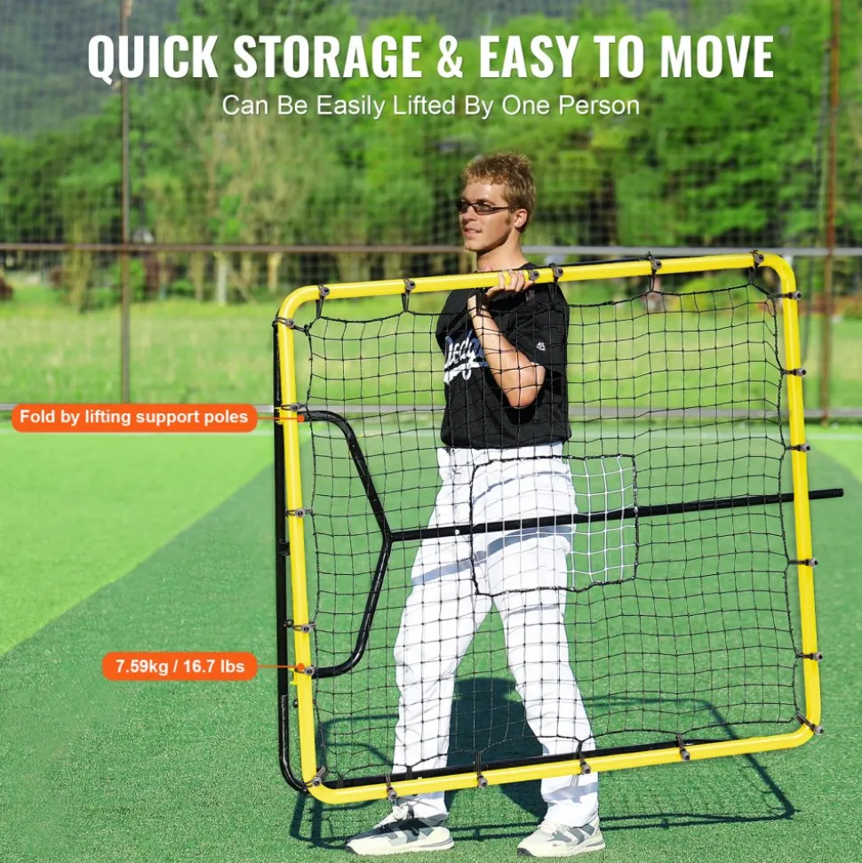 VEVOR Baseball And Softball Rebounder Net, 4 x 4.5 Feet PitchBack Baseball Nest for Pitching and Fielding Training, Pitch Return Trainer Rebound Net with Pitching Target, 4 Adjustable Angles