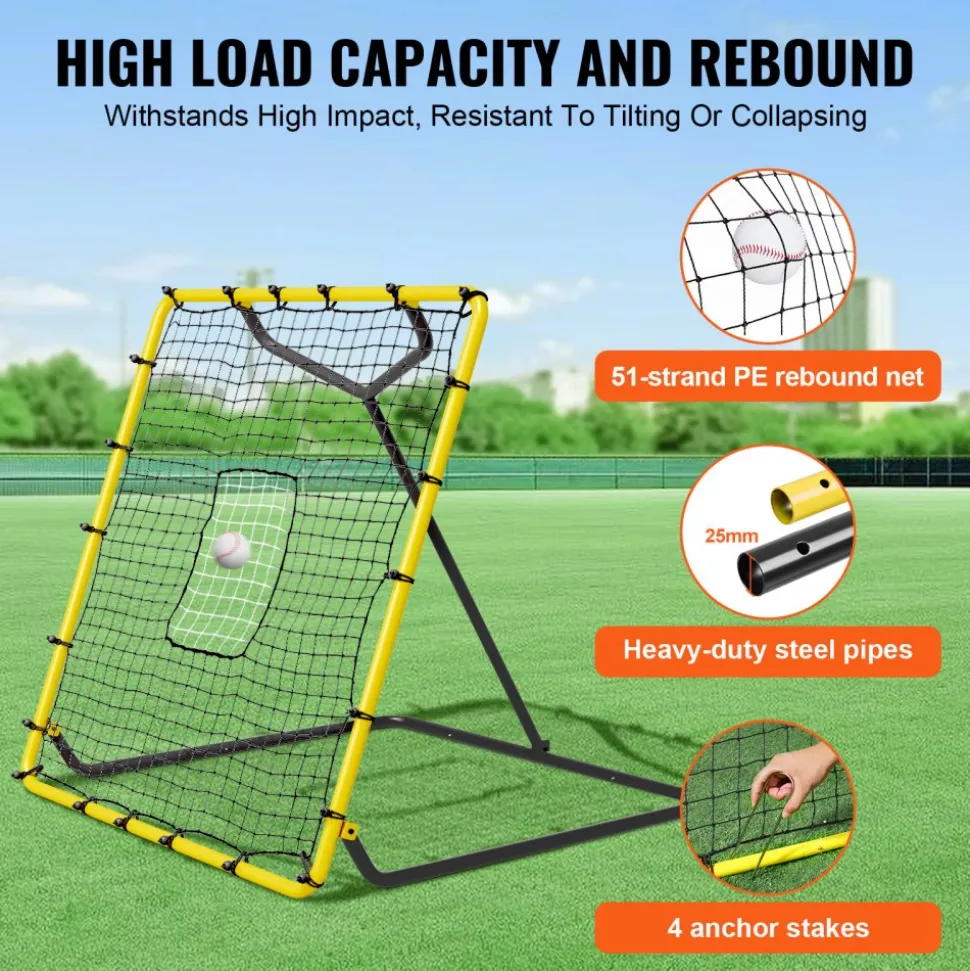 VEVOR Baseball And Softball Rebounder Net, 4 x 4.5 Feet PitchBack Baseball Nest for Pitching and Fielding Training, Pitch Return Trainer Rebound Net with Pitching Target, 4 Adjustable Angles