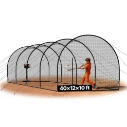 VEVOR Baseball Batting Cage, 40.0 x 12.1 x 10.0 FT Freestanding Portable Batting Cage, Hitting Cages with 4-Ply Knotless Polyester & Pitching Machine Opening, Battings Cages Netting for Indoor Outdoor