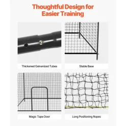 VEVOR Baseball Batting Cage, 35.0 x 10.5 x 10.2 FT Freestanding Portable Batting Cage, Hitting Cages with 45-Ply Knotted HDPE & Long Positioning Ropes, Battings Cages Netting for Indoor Outdoor