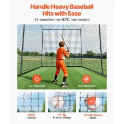 VEVOR Baseball Batting Cage, 35.0 x 10.5 x 10.2 FT Freestanding Portable Batting Cage, Hitting Cages with 45-Ply Knotted HDPE & Long Positioning Ropes, Battings Cages Netting for Indoor Outdoor