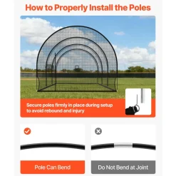 VEVOR Baseball Batting Cage, 33.0 x 12.0 x 9.8 FT Freestanding Portable Batting Cage, Hitting Cages with 4-Ply Knotless Polyester & Pitching Machine Opening, Battings Cages Netting for Indoor Outdoor