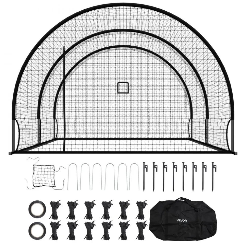 VEVOR Baseball Batting Cage, 19.9 x 12.0 x 8.2 FT Freestanding Portable Batting Cage, Hitting Cages with 30-Ply Knotted HDPE & Pitching Machine Opening, Battings Cages Netting for Indoor Outdoor