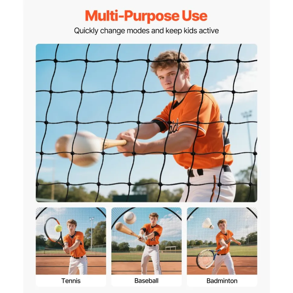 VEVOR Baseball Batting Cage, 19.9 x 12.0 x 8.2 FT Freestanding Portable Batting Cage, Hitting Cages with 30-Ply Knotted HDPE & Pitching Machine Opening, Battings Cages Netting for Indoor Outdoor