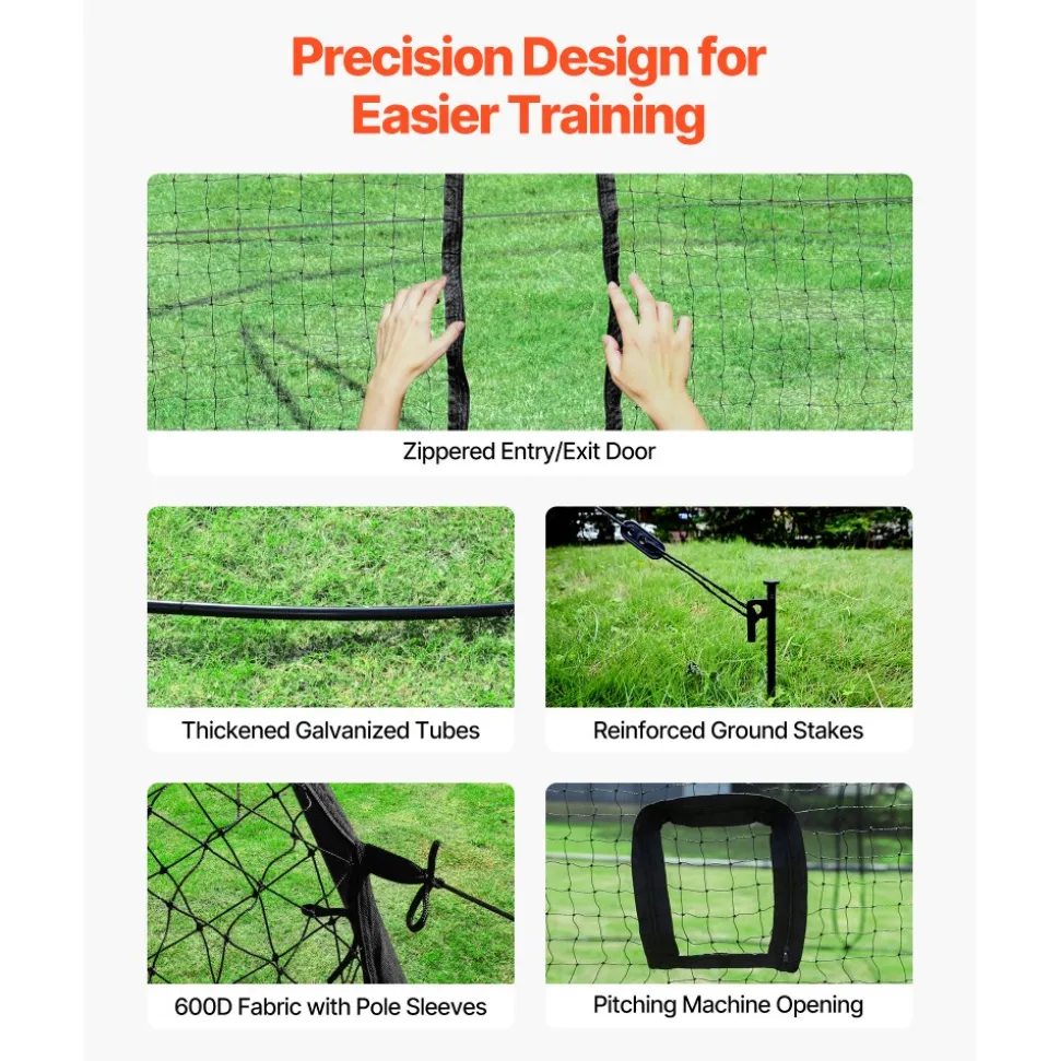 VEVOR Baseball Batting Cage, 19.9 x 12.0 x 8.2 FT Freestanding Portable Batting Cage, Hitting Cages with 30-Ply Knotted HDPE & Pitching Machine Opening, Battings Cages Netting for Indoor Outdoor