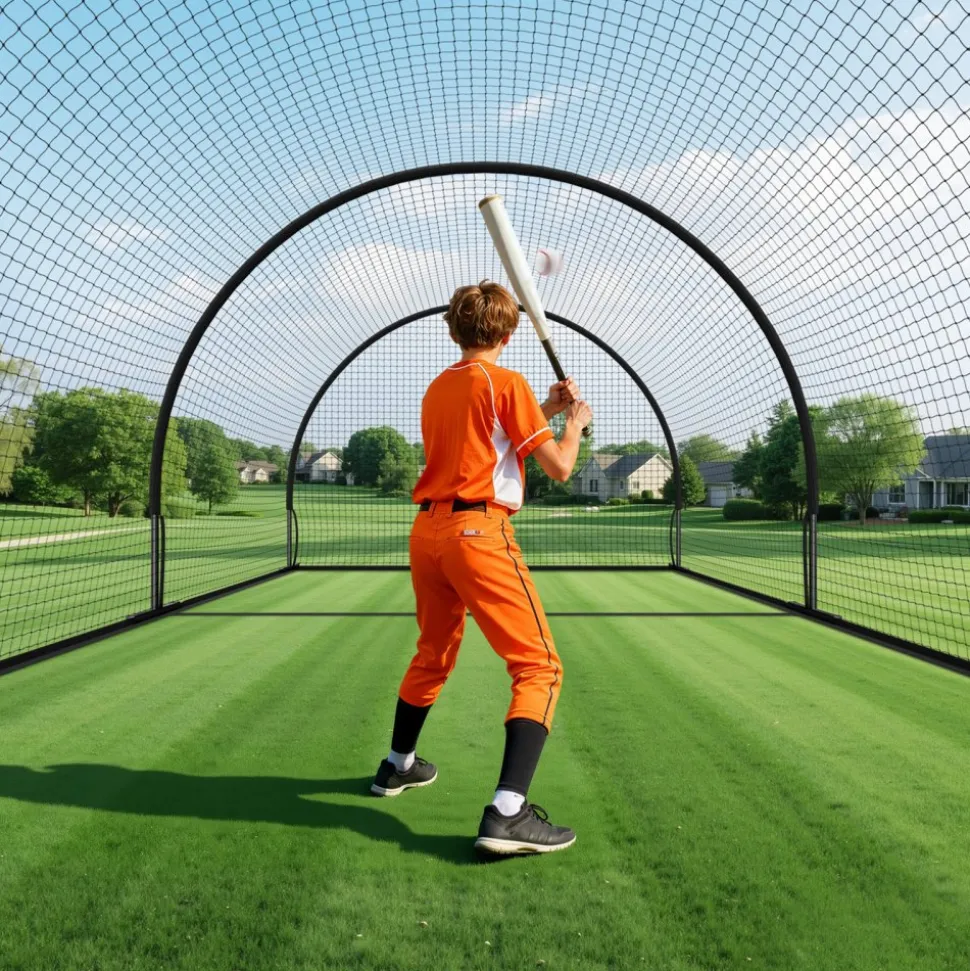 VEVOR Baseball Batting Cage, 19.9 x 12.0 x 8.2 FT Freestanding Portable Batting Cage, Hitting Cages with 30-Ply Knotted HDPE & Pitching Machine Opening, Battings Cages Netting for Indoor Outdoor